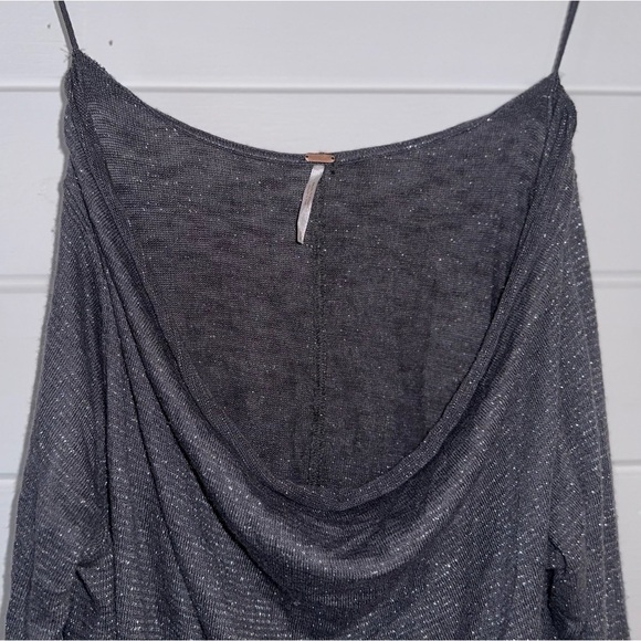 Free People Metallic Shimmer Draped Cowl Neck Long Sleeve Boho Oversized Top S - Picture 6 of 12